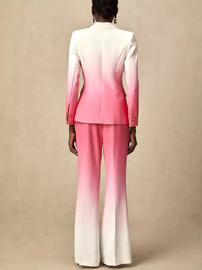 Gradient-Effect Single Breasted Blazer and Flared Pant Suit - Suits & Sets