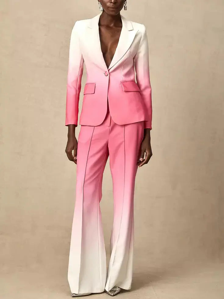 Gradient-Effect Single Breasted Blazer and Flared Pant Suit - Suits & Sets