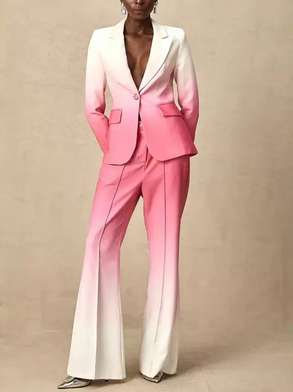 Gradient-Effect Single Breasted Blazer and Flared Pant Suit - Suits & Sets