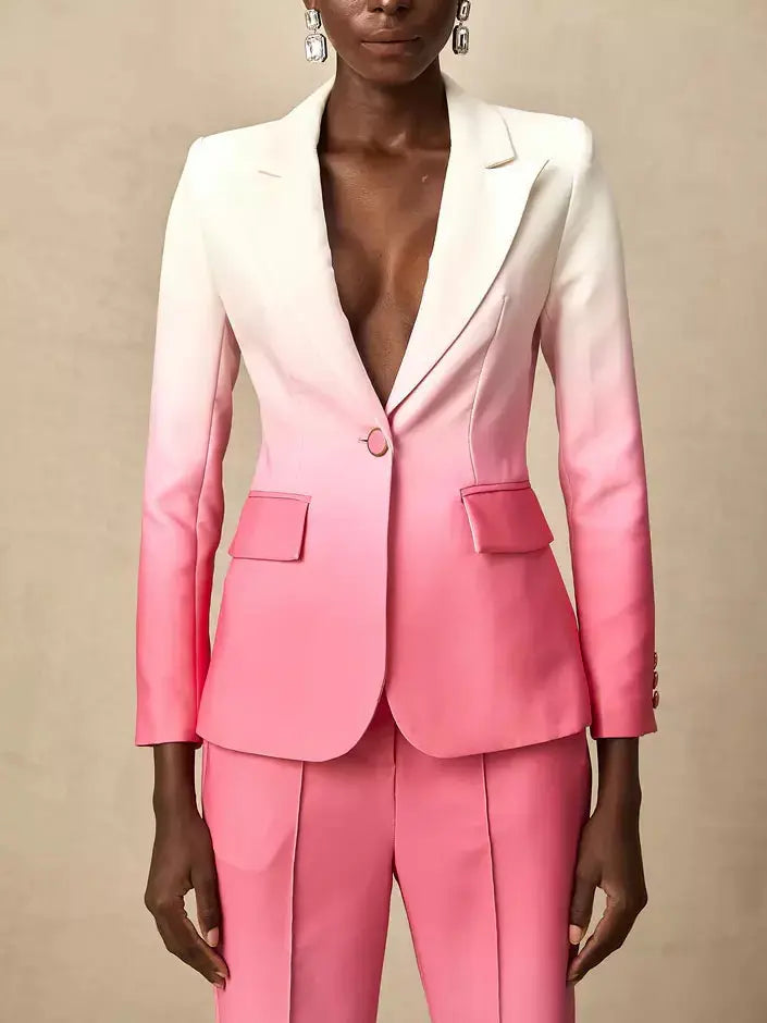 Gradient-Effect Single Breasted Blazer and Flared Pant Suit - Suits & Sets