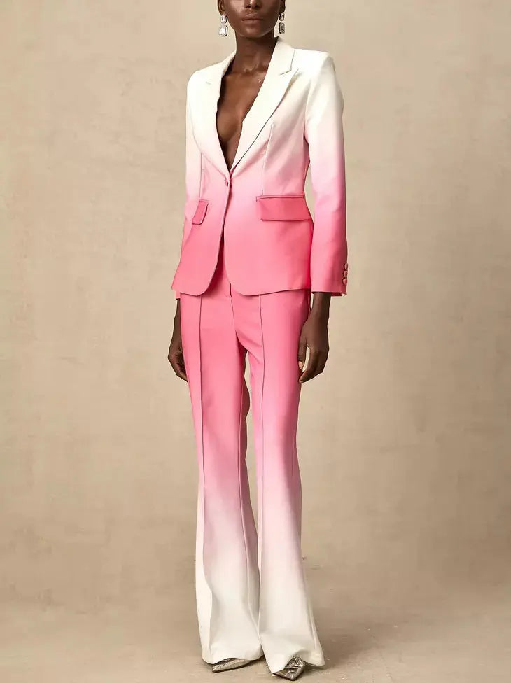 Gradient-Effect Single Breasted Blazer and Flared Pant Suit - Suits & Sets