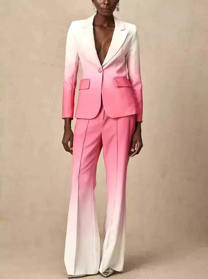 Gradient-Effect Single Breasted Blazer and Flared Pant Suit - Suits & Sets