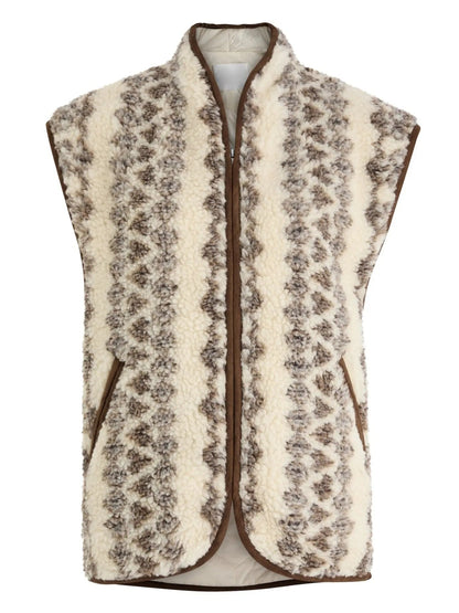 Graphic Pattern Jacquard Fleece Teddy Sleeveless Jacket - Jackets