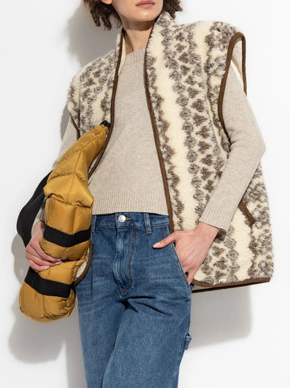 Graphic Pattern Jacquard Fleece Teddy Sleeveless Jacket - Jackets