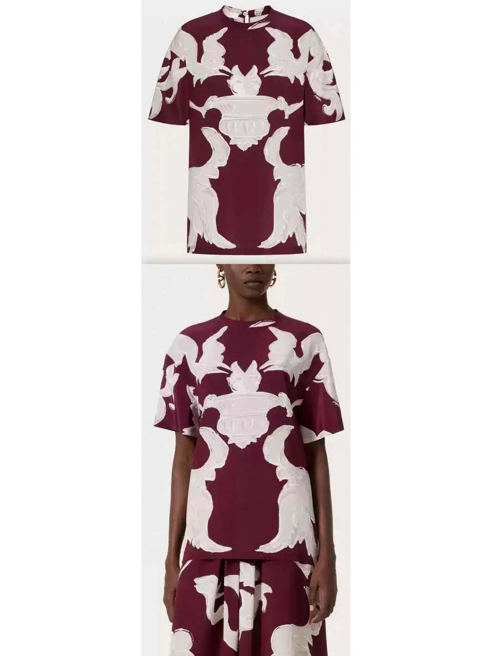 Graphic-Print Silk Short-Sleeve Blouse - Tops