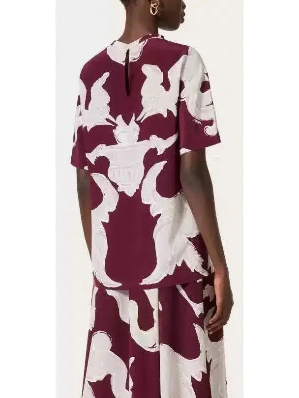 Graphic-Print Silk Short-Sleeve Blouse - Tops