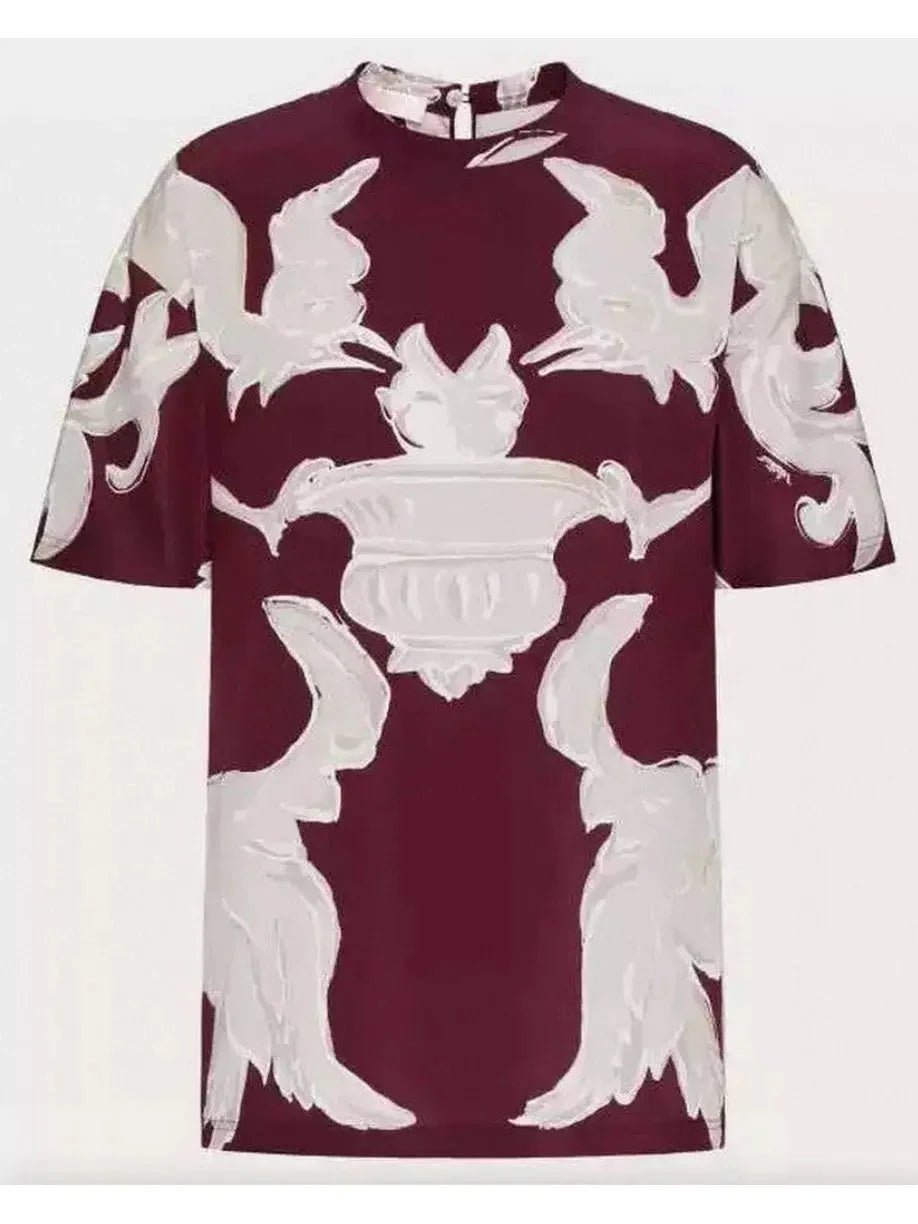 Graphic-Print Silk Short-Sleeve Blouse - Tops