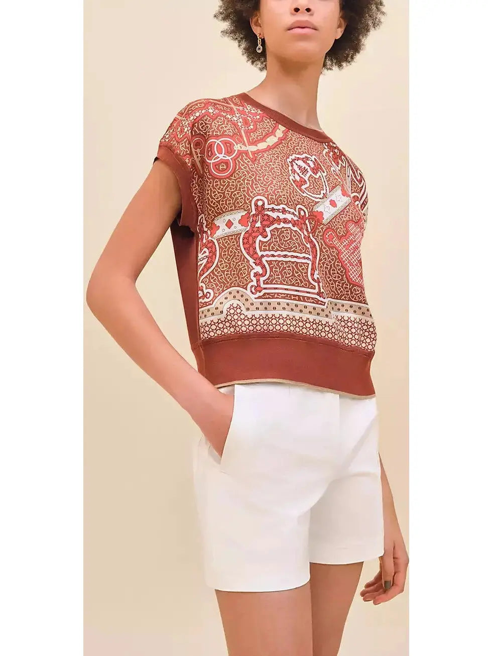 Graphic Printed Short-Sleeve Sweater - small - Sweaters & Knitwear