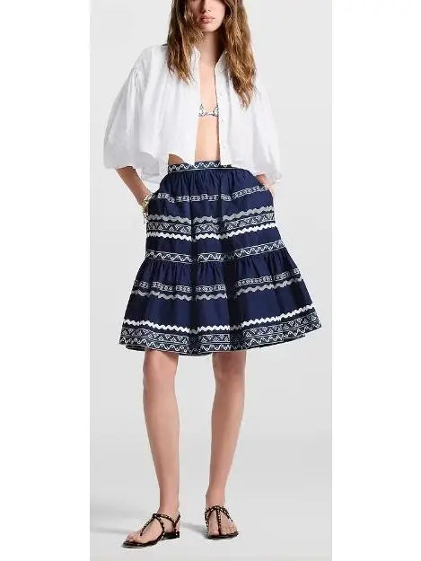 Graphic Trim Tiered Mini Skirt - Skirts