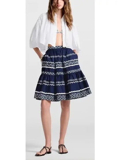 Graphic Trim Tiered Mini Skirt - Skirts