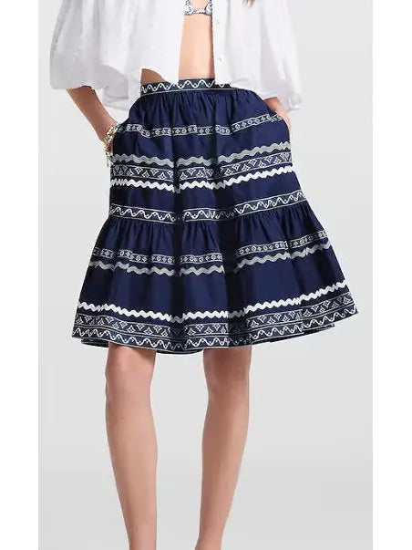 Graphic Trim Tiered Mini Skirt - Skirts