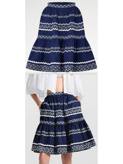 Graphic Trim Tiered Mini Skirt - Skirts