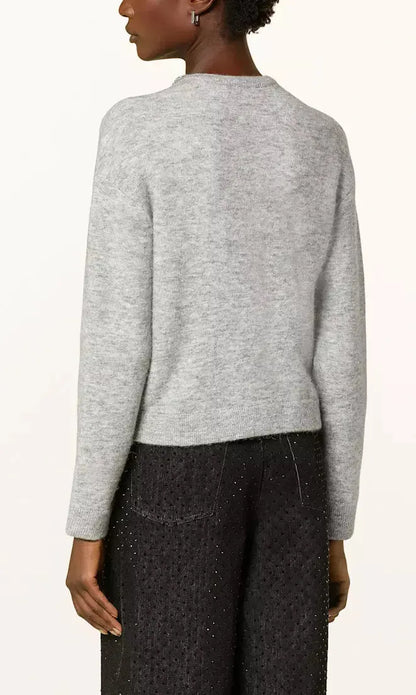 Gray Crystal Trim Cardigan Sweater - Sweaters & Knitwear