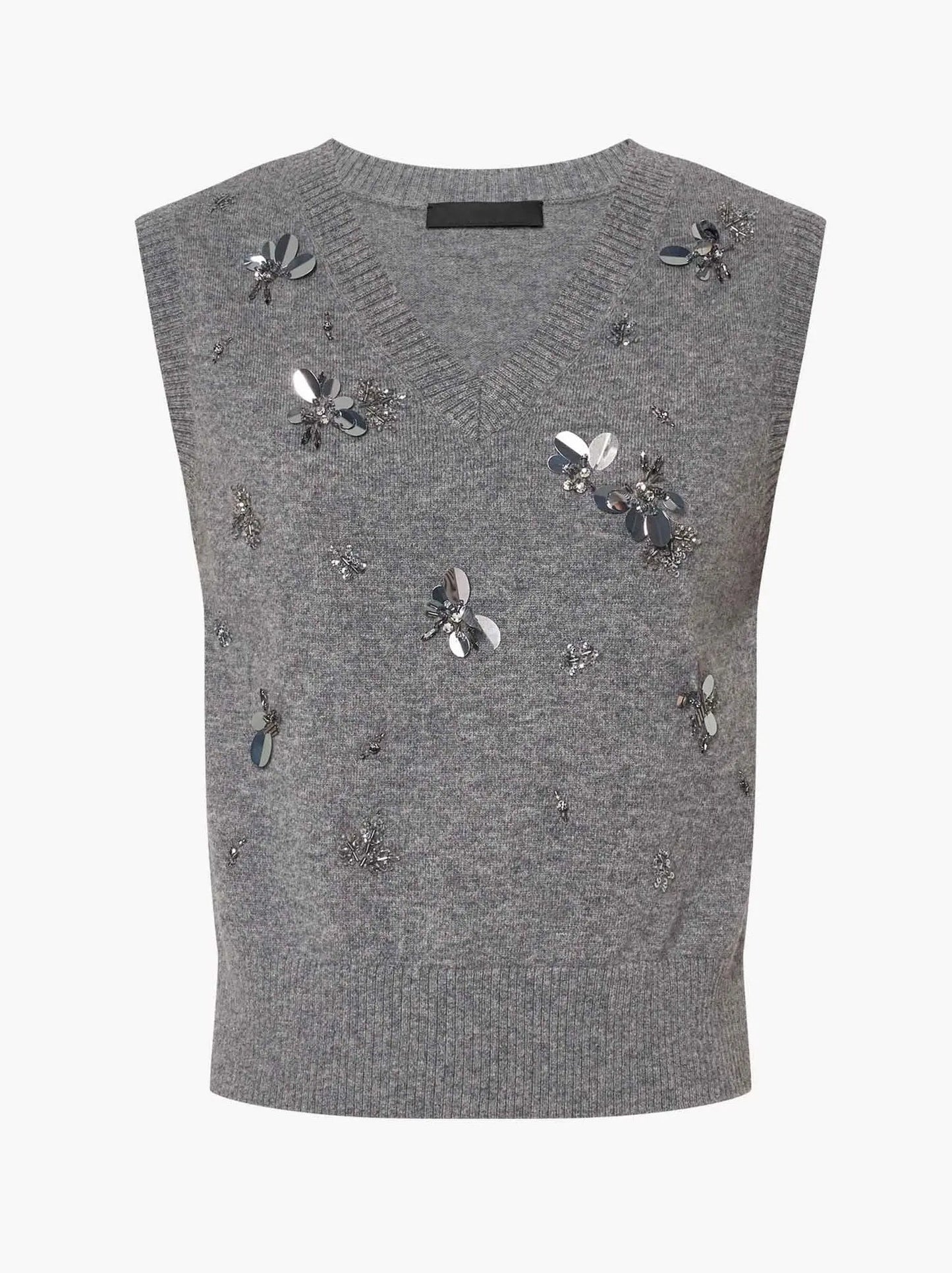 Gray Paillette and Sequin Embroidered Wool Vest - Sweaters & Knitwear