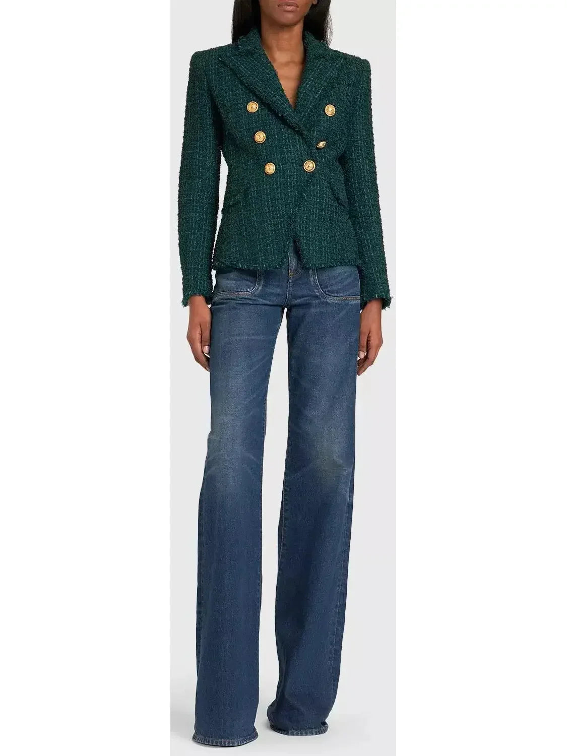 Green Double-Breasted Tweed Jacket - Jackets