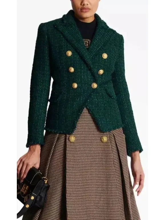 Green Double-Breasted Tweed Jacket - Jackets