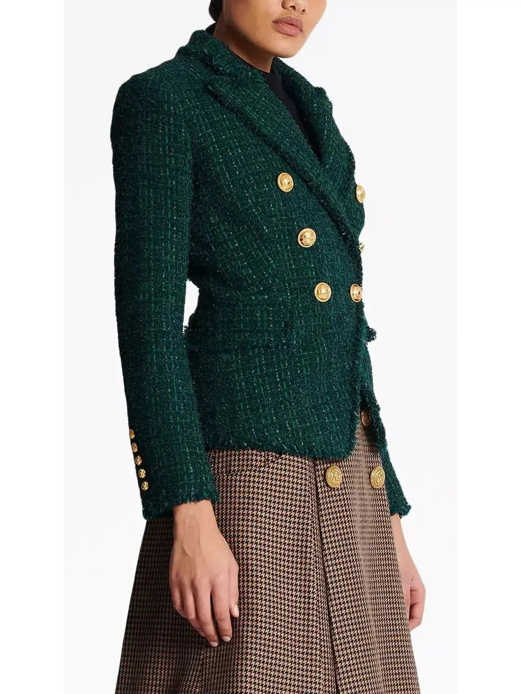 Green Double-Breasted Tweed Jacket - Jackets