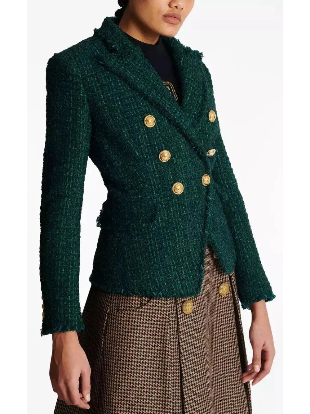 Green Double-Breasted Tweed Jacket - Jackets