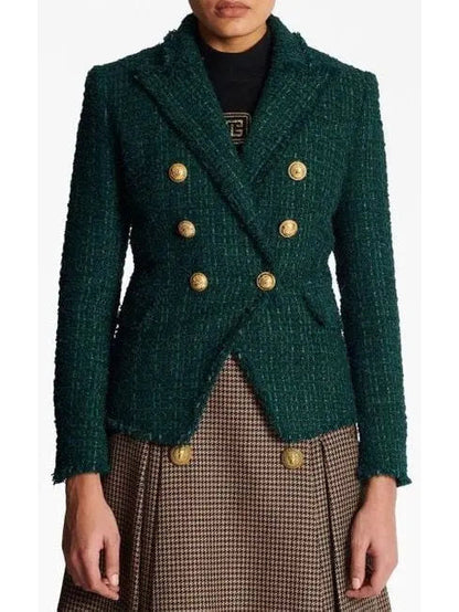 Green Double-Breasted Tweed Jacket - x-large - Jackets