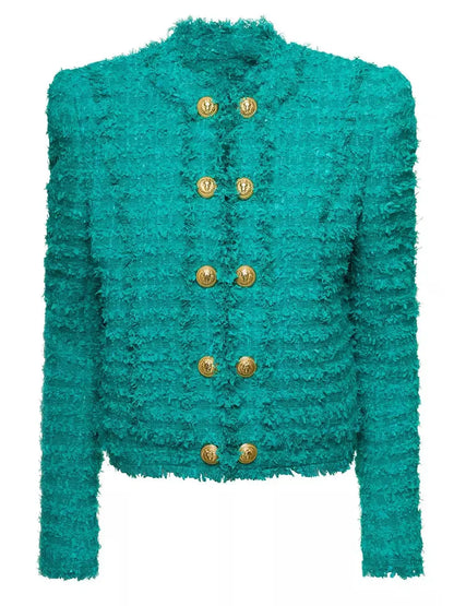 Green Fringed Tweed Jacket - Jackets