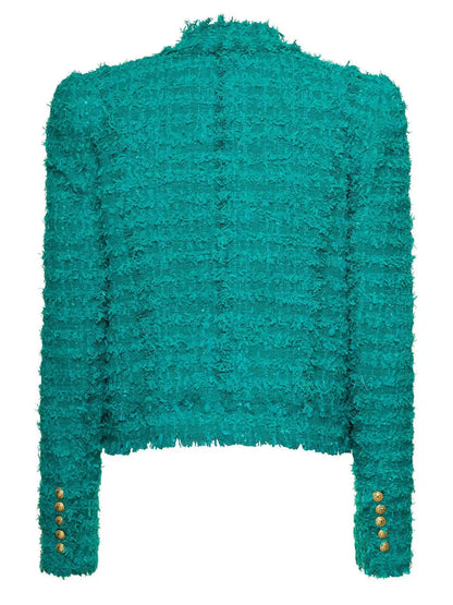 Green Fringed Tweed Jacket - Jackets