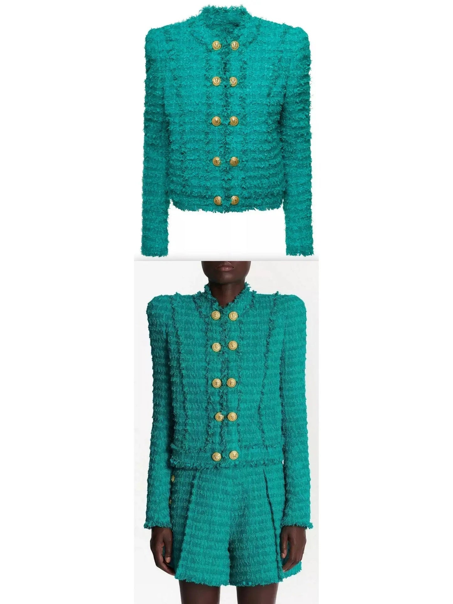 Green Fringed Tweed Jacket - small - Jackets