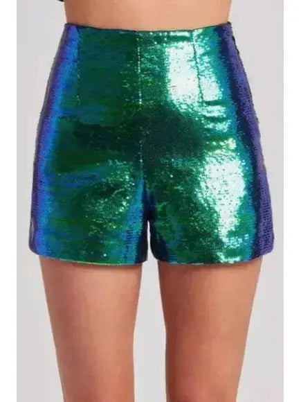 Green Sequin Embellished Blazer and Short Set - Suits & Sets