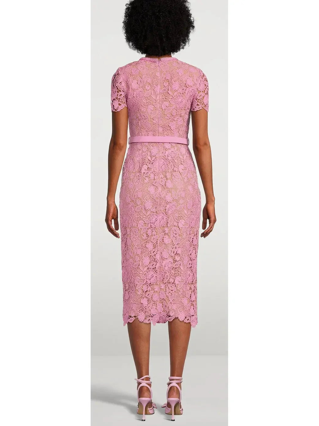 Guipure Lace Midi Dress Pink - Dresses