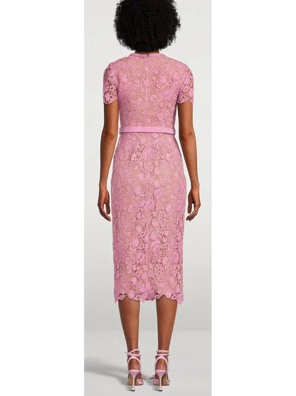 Guipure Lace Midi Dress Pink - Dresses