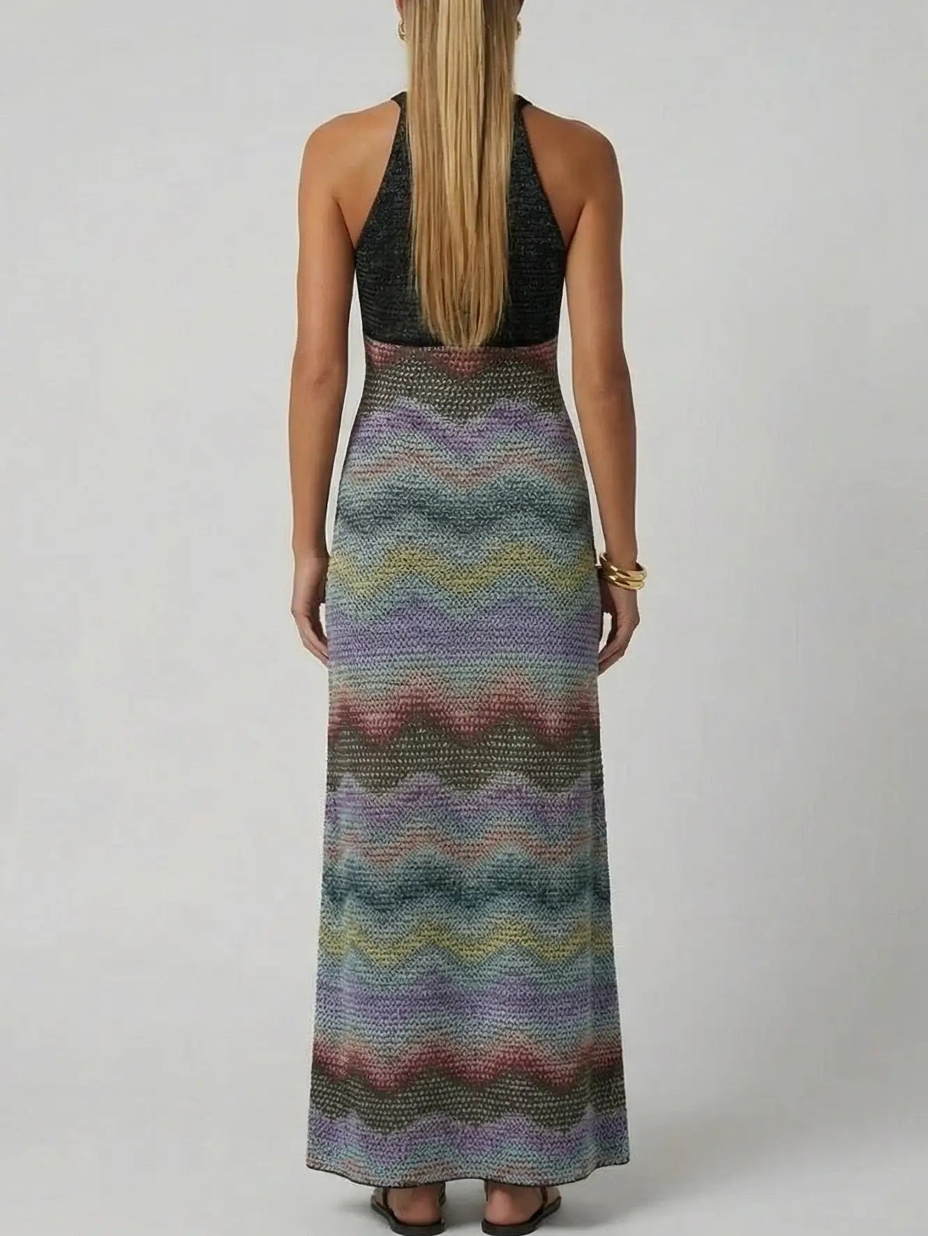 Halter Knit Maxi Dress with Zig Zag Detail - Dresses