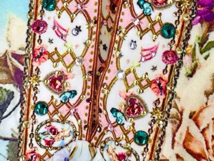 Ornate embellished fabric of Halter-Neck Multicolored Floral Printed Mini Dress