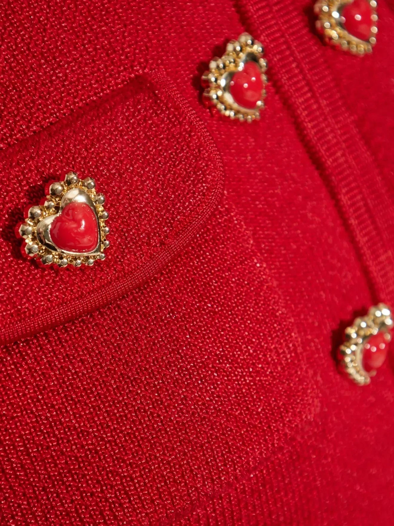 Heart-Button Knit Red Cardigan and Pleated Skirt Set - Suits & Sets