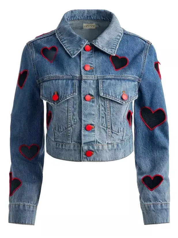 Heart Cut-Out Cropped Denim Jacket and Jean Set - Suits & Sets