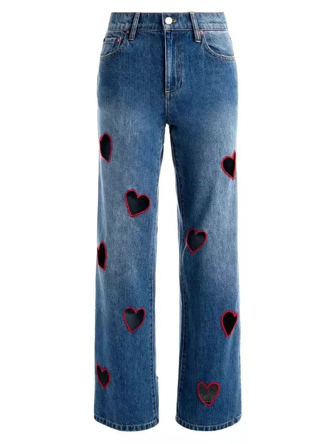 Heart Cut-Out Cropped Denim Jacket and Jean Set - Suits & Sets