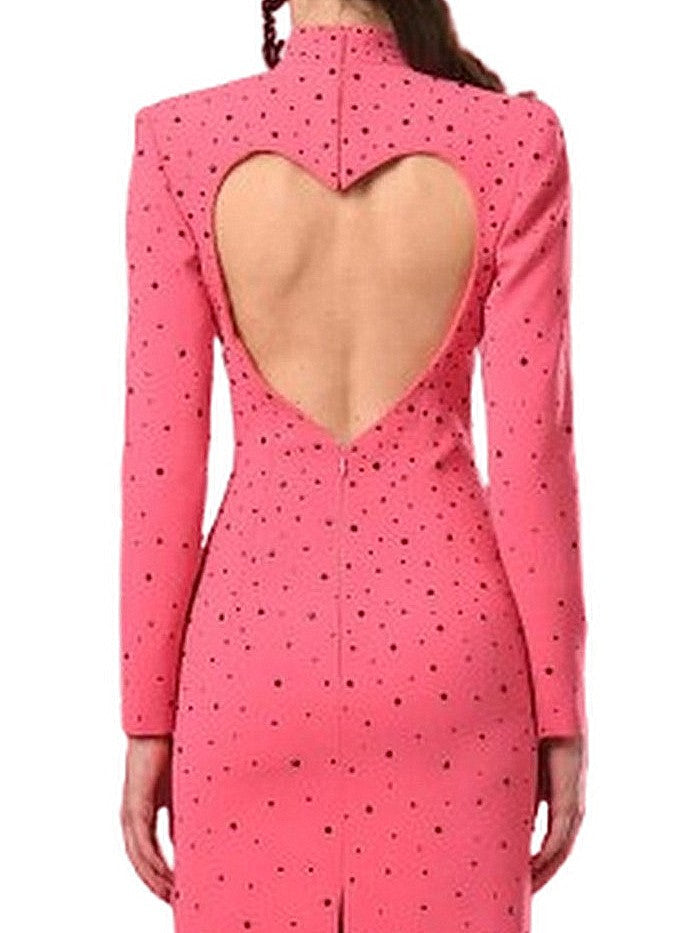 Heart Cut-Out Pink Maxi Dress with Black Studs - Dresses