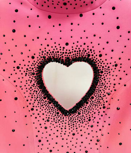 Heart Cut-Out Pink Maxi Dress with Black Studs - Dresses
