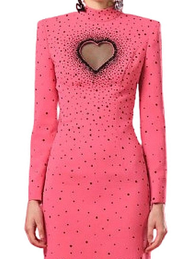 Heart Cut-Out Pink Maxi Dress with Black Studs - Dresses