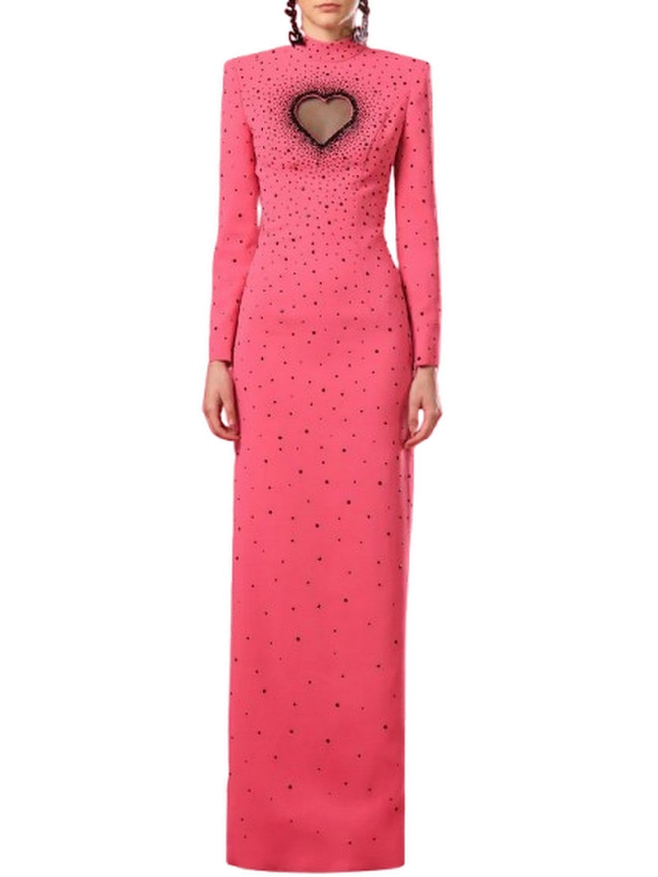 Heart Cut-Out Pink Maxi Dress with Black Studs - Dresses