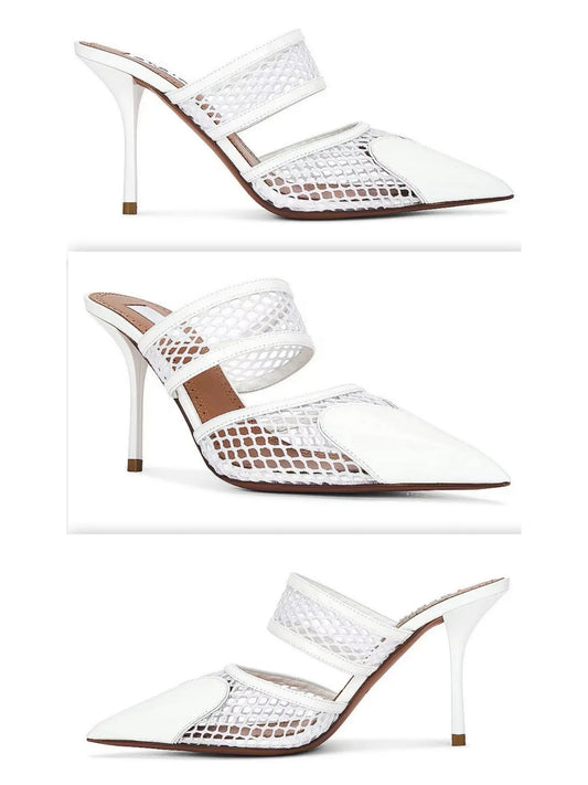 Heart Patent Leather and Mesh Pumps in White - Footwear