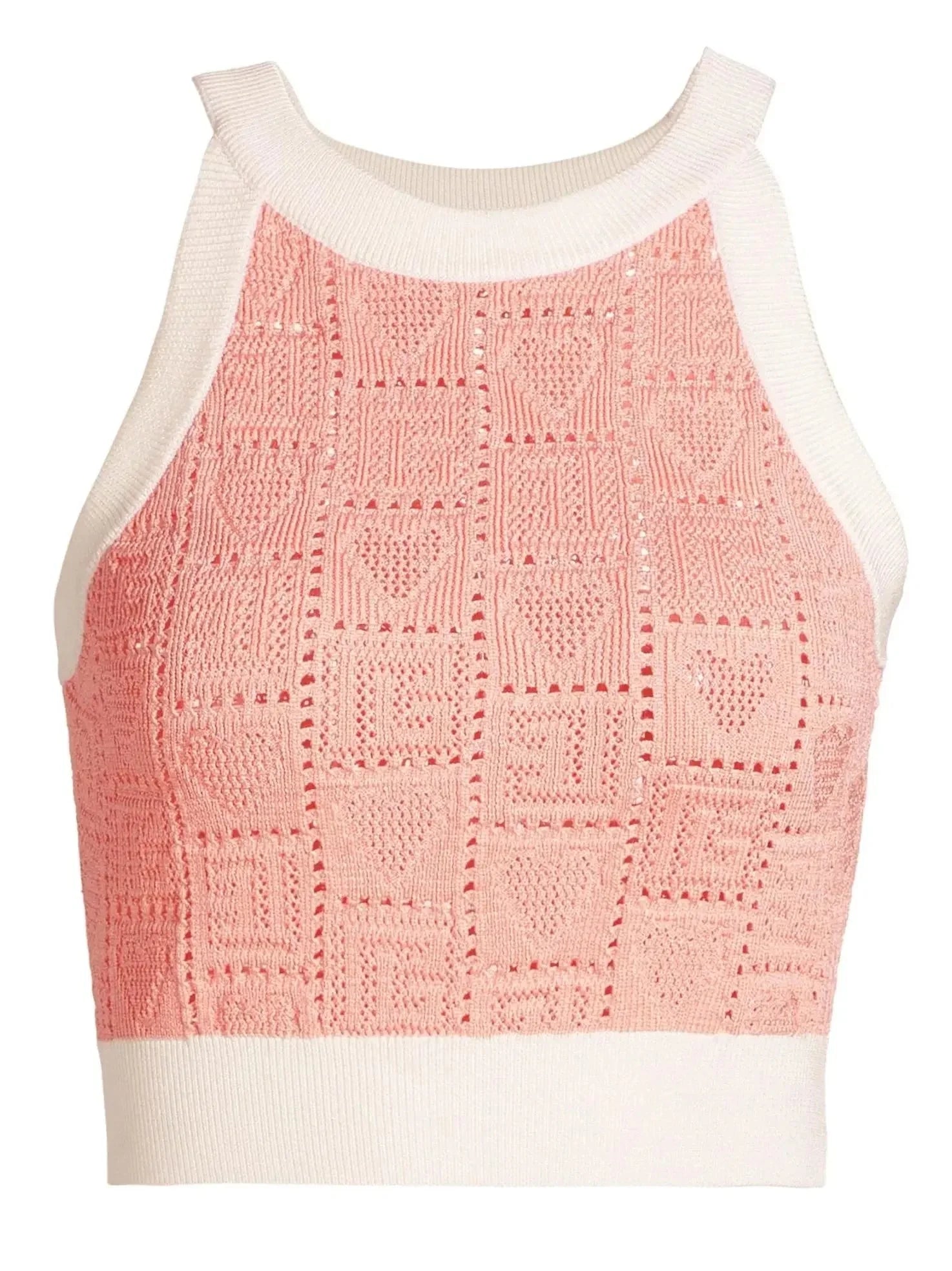 Heart Pointelle Halter Knit Crop Top - Tops