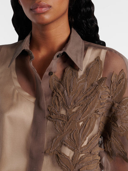 Herbarium-Embroidered Sheer Shirt - Tops