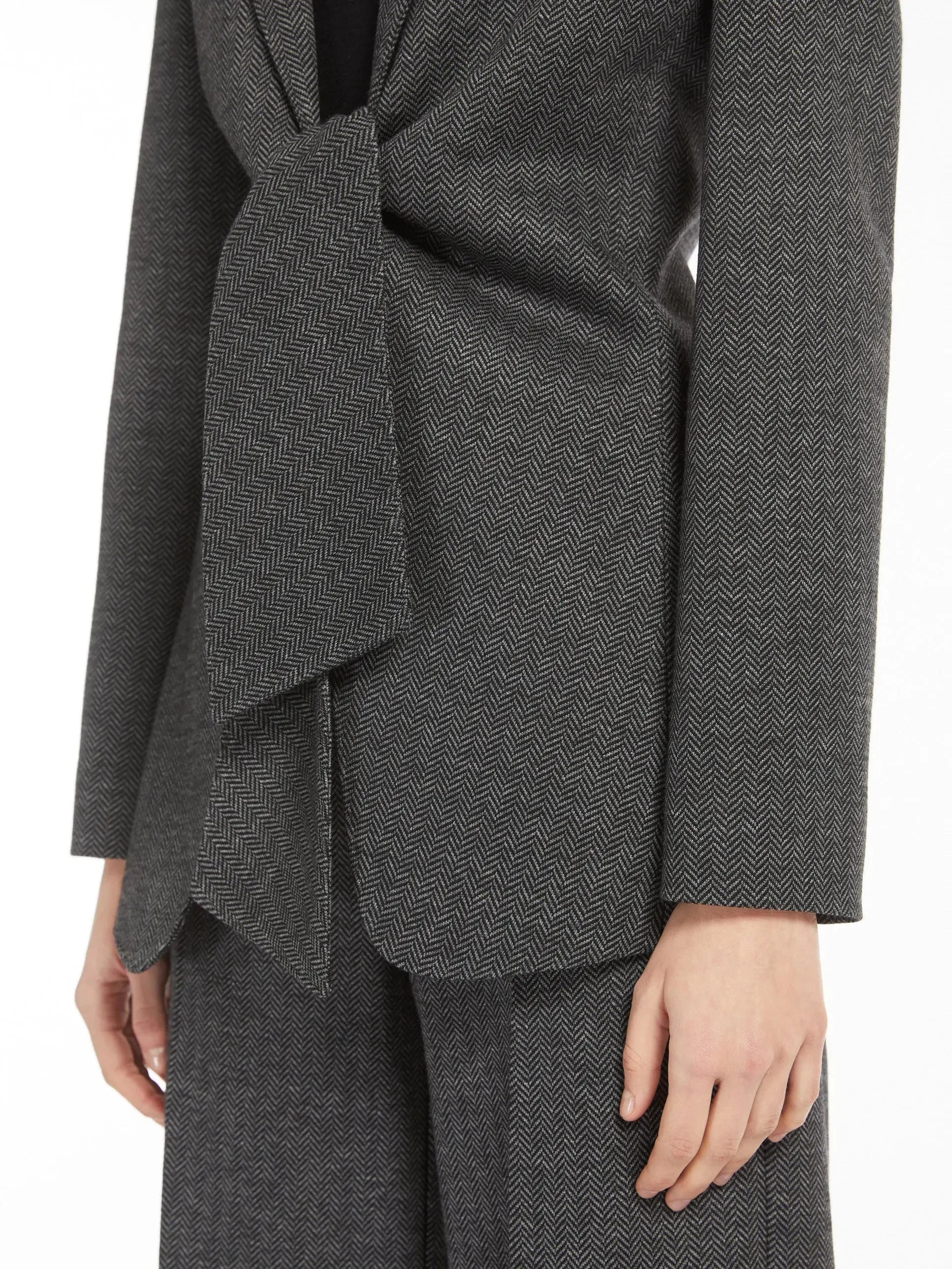 Herringbone Jersey Tie-Front Blazer - Jackets
