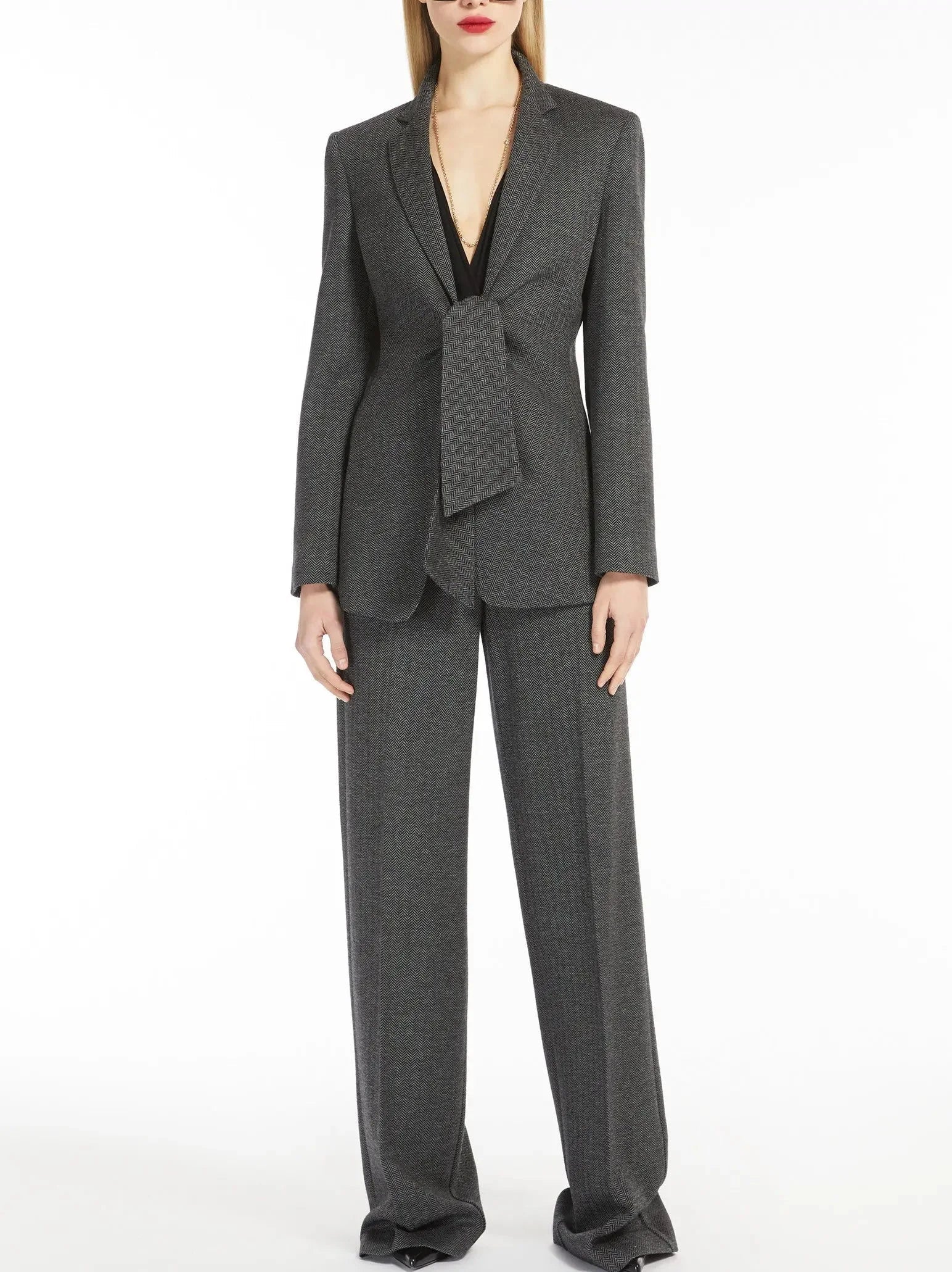 Herringbone Jersey Tie-Front Blazer - Jackets