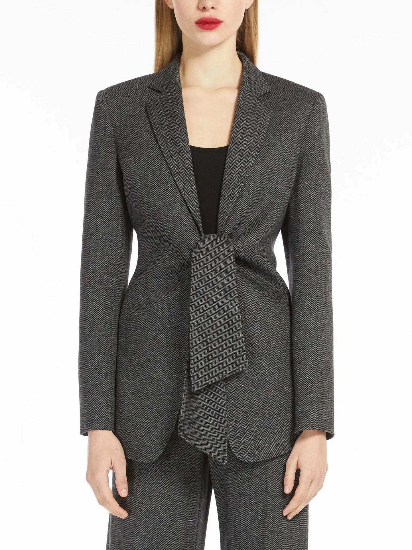 Herringbone Jersey Tie-Front Blazer - Jackets