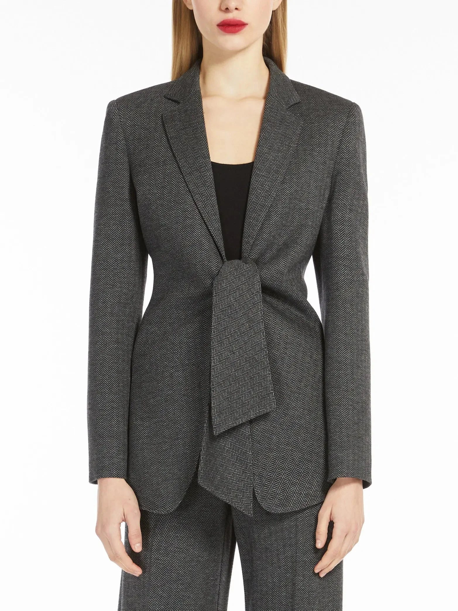 Herringbone Jersey Tie-Front Blazer - Jackets