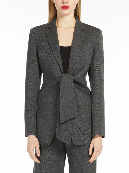 Herringbone Jersey Tie-Front Blazer - Jackets