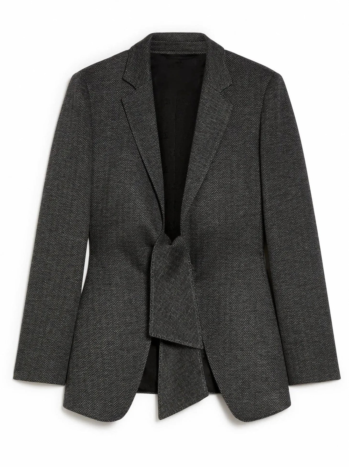 Herringbone Jersey Tie-Front Blazer - Jackets