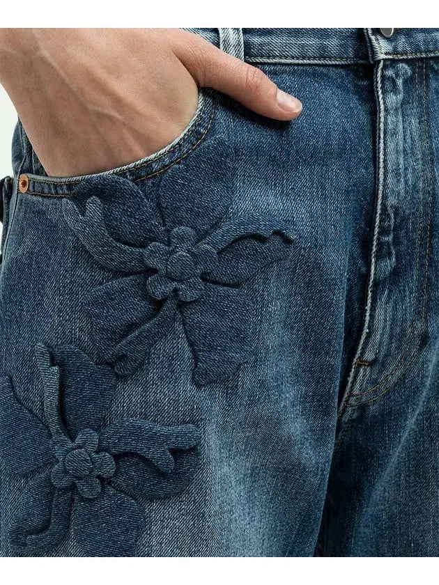 Hibiscus-Detail Denim Jeans - Jeans & Pants