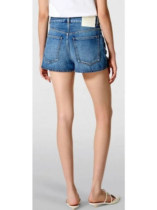 Hibiscus-Detail Denim Shorts - Jeans & Pants