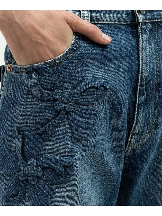 Hibiscus-Detail Denim Shorts - Jeans & Pants